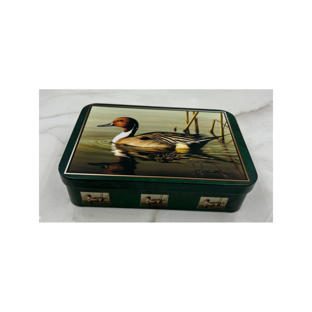 VTG Giftco Pintail Duck Wildlife Metal Storage Tin R Hartman Forest Green Gold